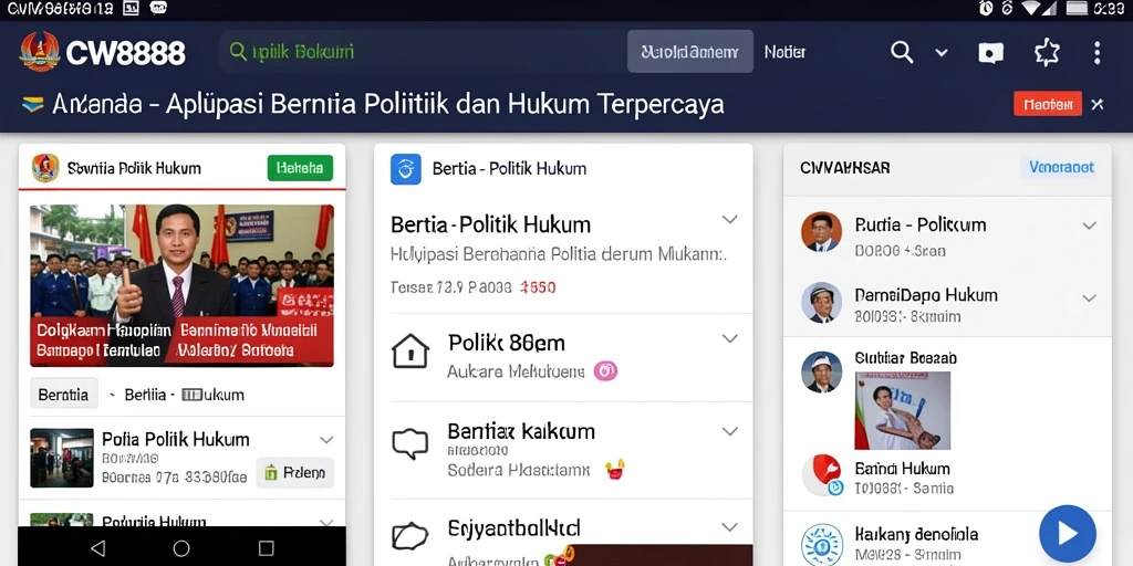 Screenshot tampilan antarmuka utama CW8888 dengan berita politik dan hukum.