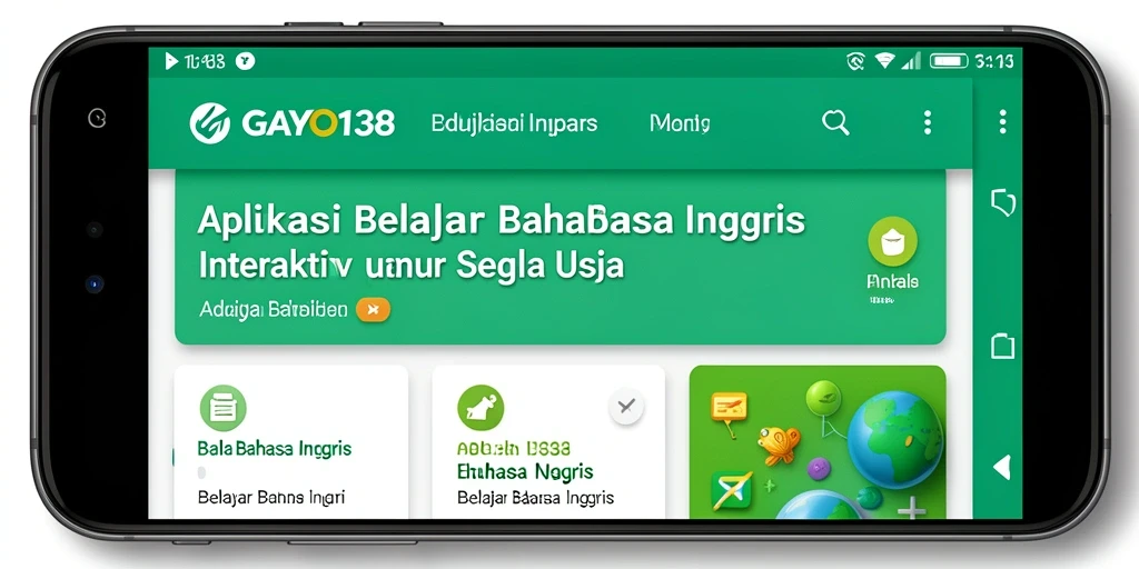 Tampilan antarmuka aplikasi GAYO138 untuk belajar Bahasa Inggris secara interaktif.