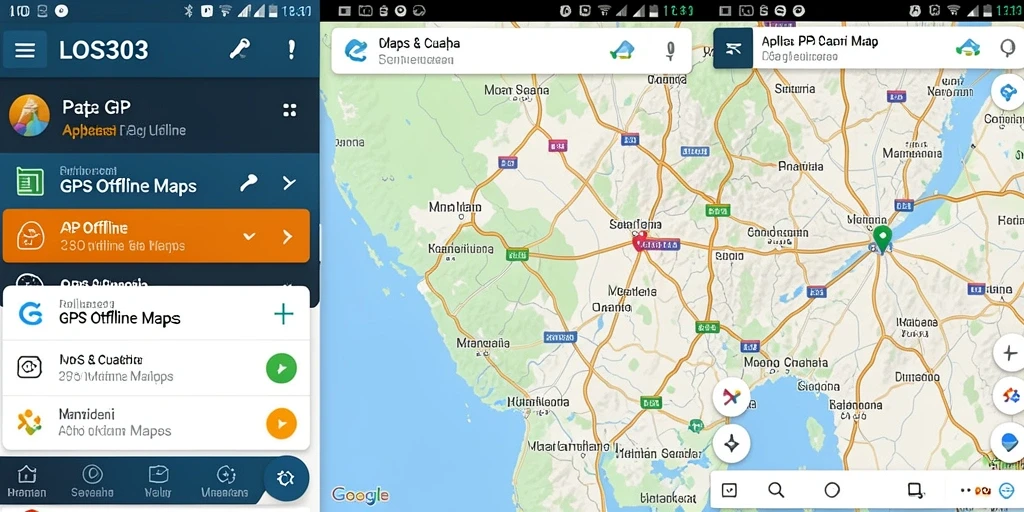 Tampilan antarmuka pengguna aplikasi LOS303 dengan fitur GPS Offline Maps.