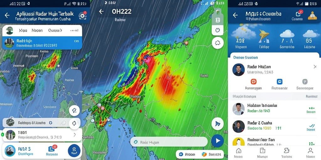 Antarmuka aplikasi OH222 yang menampilkan informasi cuaca dan radar hujan.