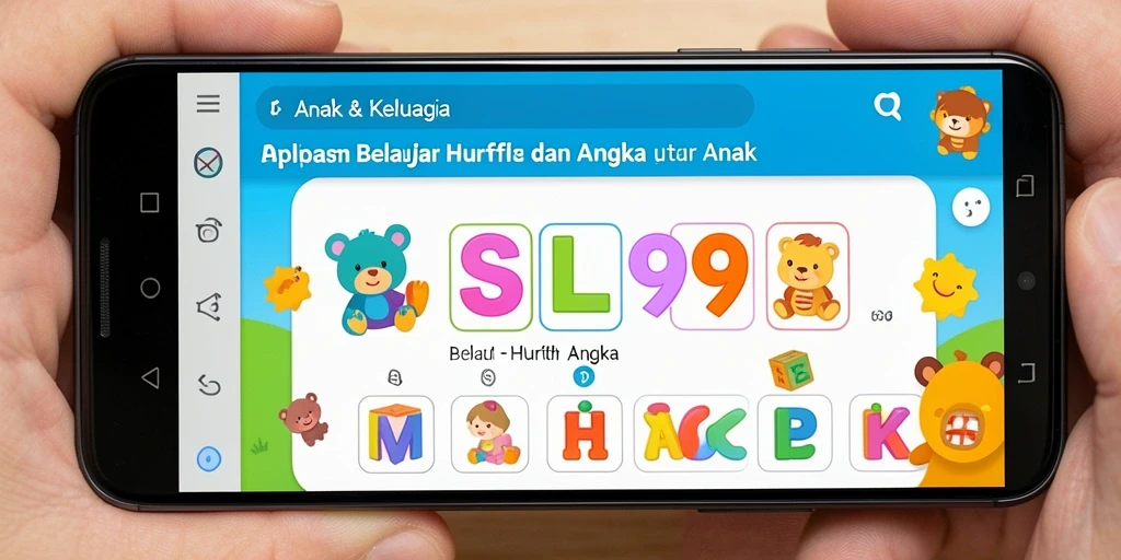 Tampilan antarmuka SL999 yang menarik dan interaktif untuk belajar huruf dan angka.