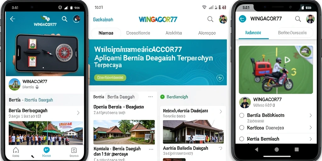 Antarmuka aplikasi WINGACOR77 menampilkan berita daerah terkini.